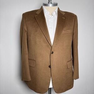 Haspel Sport Coat Blazer Mens 44R Camel Brown Solid 100% Cashmere 2-Button Snag